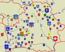 Карта Беларуси с гербами до захвата Россией (качество оставляет желать лучшего)